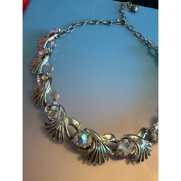 Vintage MCM Adjustable Statement Choker Necklace Aurora Borealis Crystal Silver - Picture 12 of 16